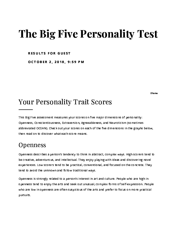 big 5 personality results